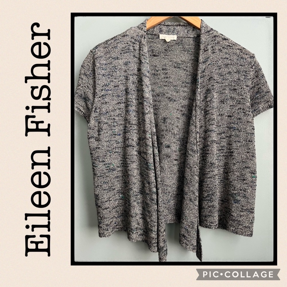 Eileen Fisher Open Front Short Sleeve Cardigan Size M